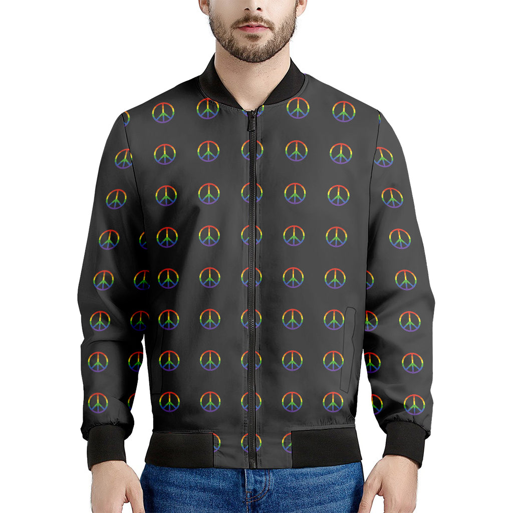Rainbow LGBT Peace Sign Pattern Print Men's Bomber Jacket