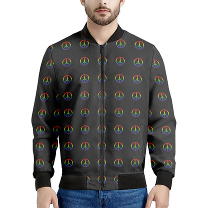 Rainbow LGBT Peace Sign Pattern Print Men's Bomber Jacket