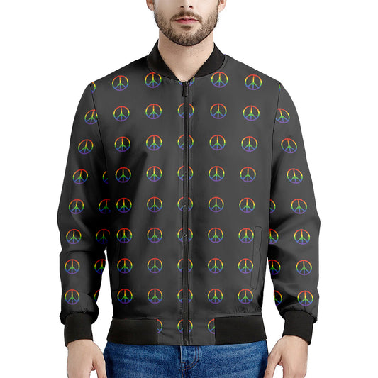 Rainbow LGBT Peace Sign Pattern Print Men's Bomber Jacket