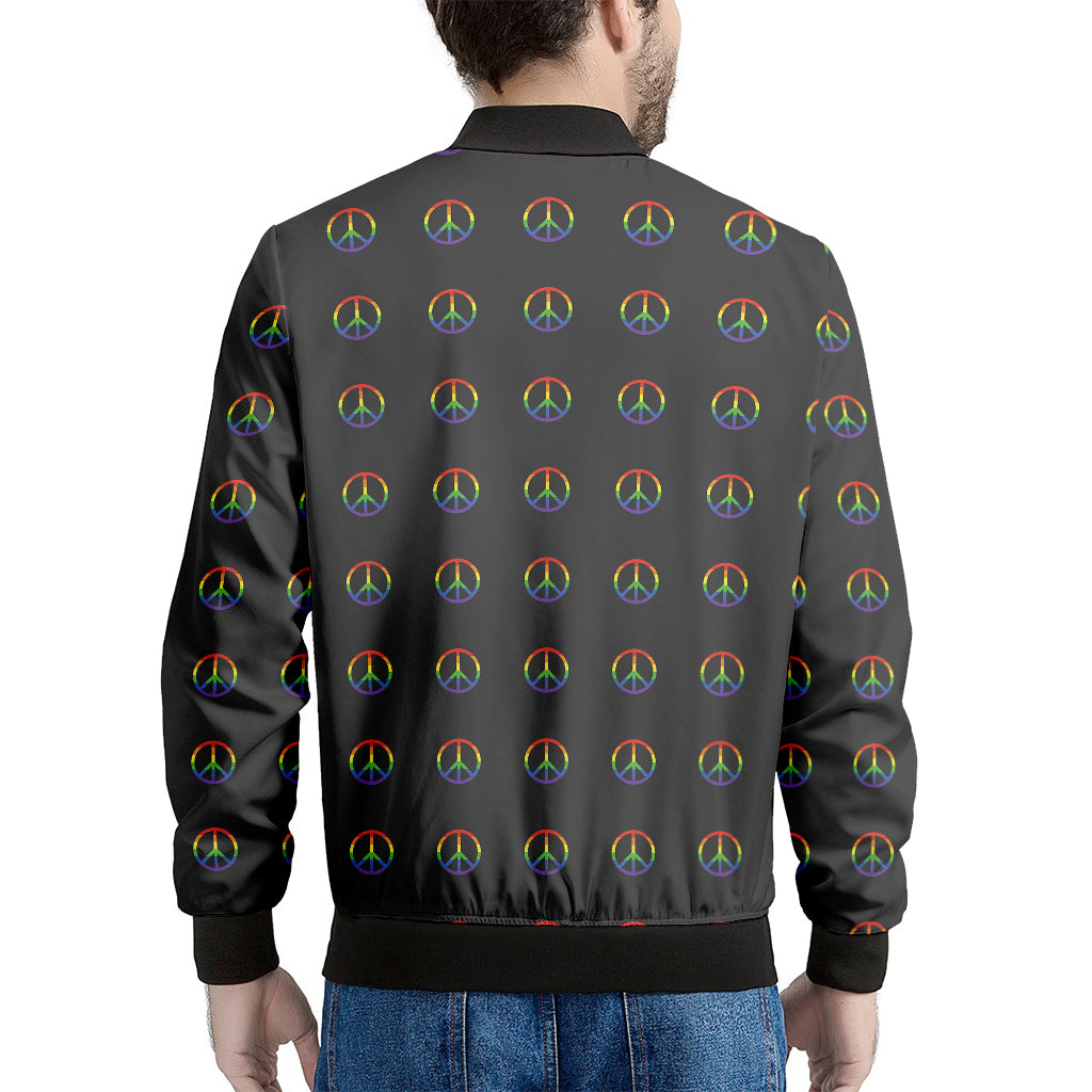 Rainbow LGBT Peace Sign Pattern Print Men's Bomber Jacket