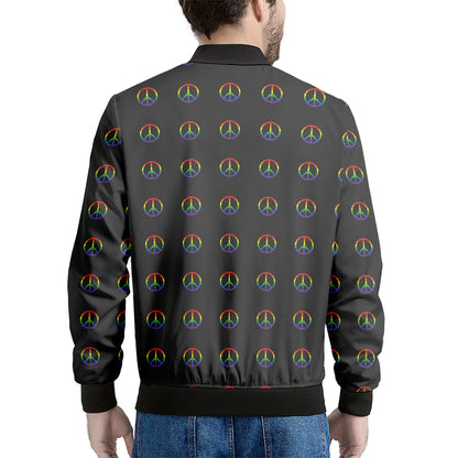 Rainbow LGBT Peace Sign Pattern Print Men's Bomber Jacket