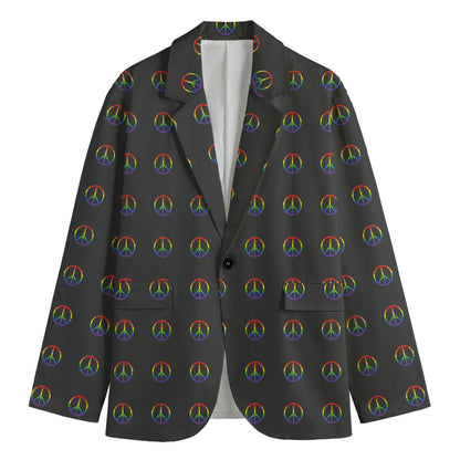 Rainbow LGBT Peace Sign Pattern Print Men's Cotton Blazer