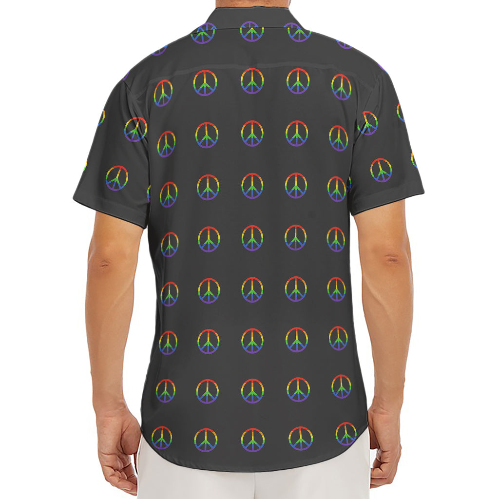Rainbow LGBT Peace Sign Pattern Print Men's Deep V-Neck Shirt