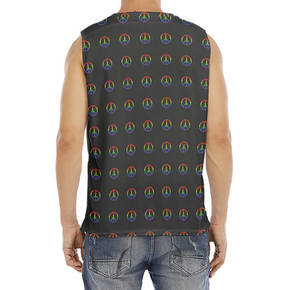 Rainbow LGBT Peace Sign Pattern Print Men's Fitness Tank Top