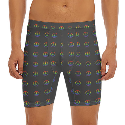 Rainbow LGBT Peace Sign Pattern Print Men's Long Boxer Briefs