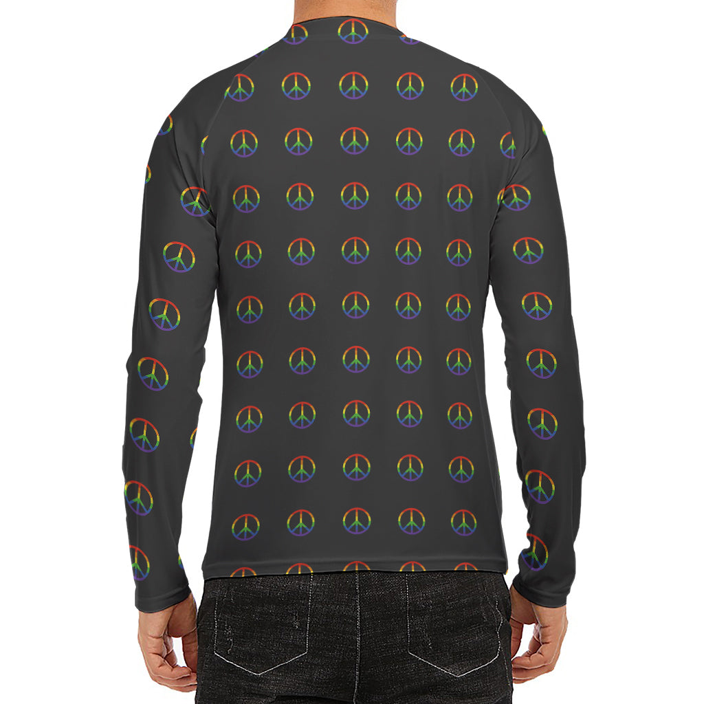 Rainbow LGBT Peace Sign Pattern Print Men's Long Sleeve Rash Guard