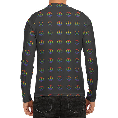 Rainbow LGBT Peace Sign Pattern Print Men's Long Sleeve Rash Guard