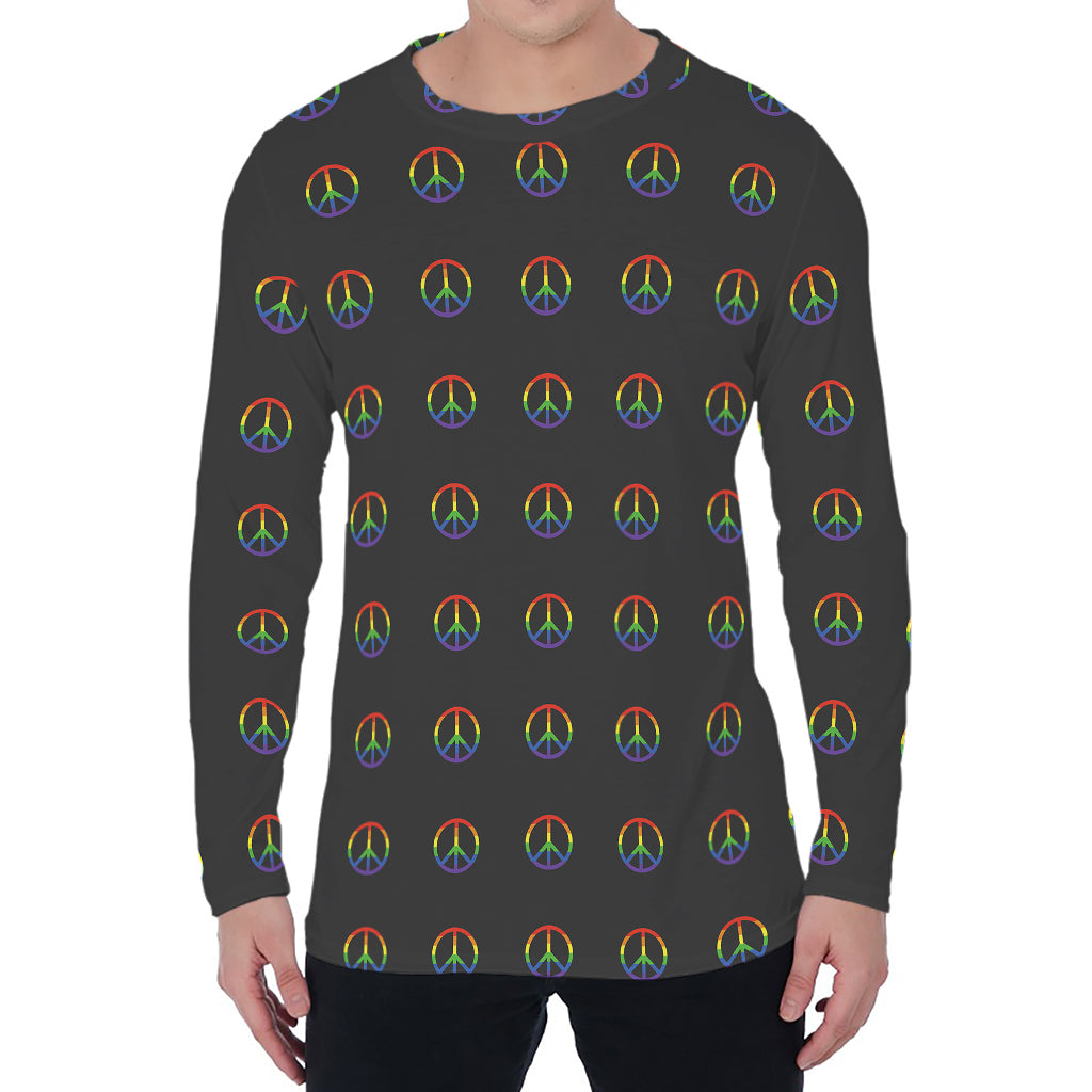 Rainbow LGBT Peace Sign Pattern Print Men's Long Sleeve T-Shirt