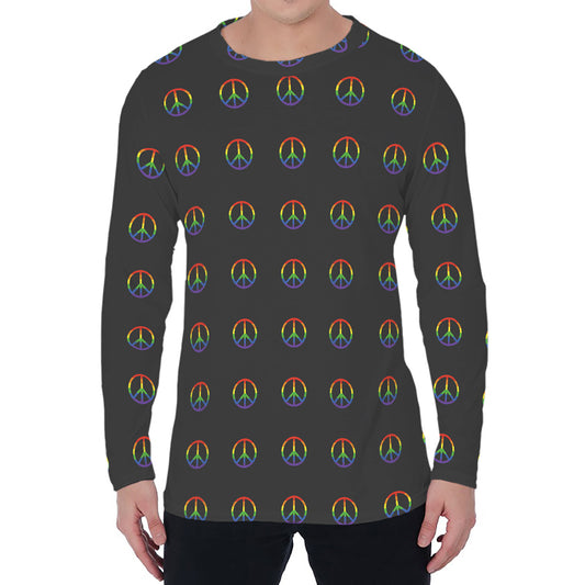 Rainbow LGBT Peace Sign Pattern Print Men's Long Sleeve T-Shirt