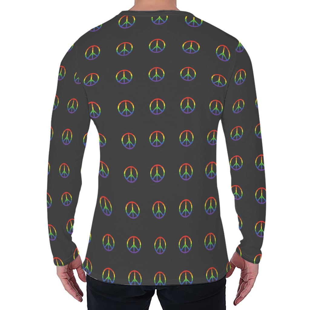 Rainbow LGBT Peace Sign Pattern Print Men's Long Sleeve T-Shirt