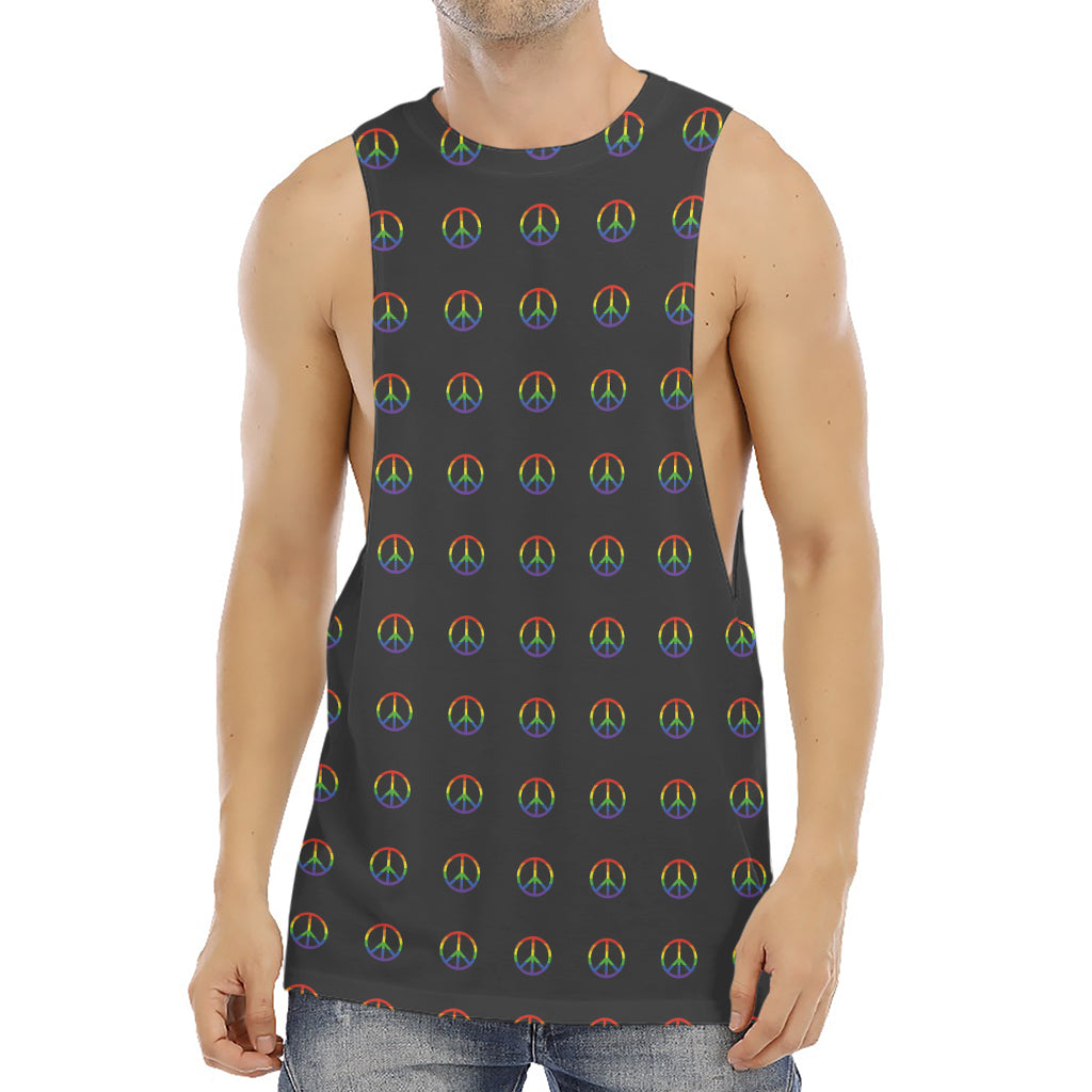Rainbow LGBT Peace Sign Pattern Print Men's Muscle Tank Top