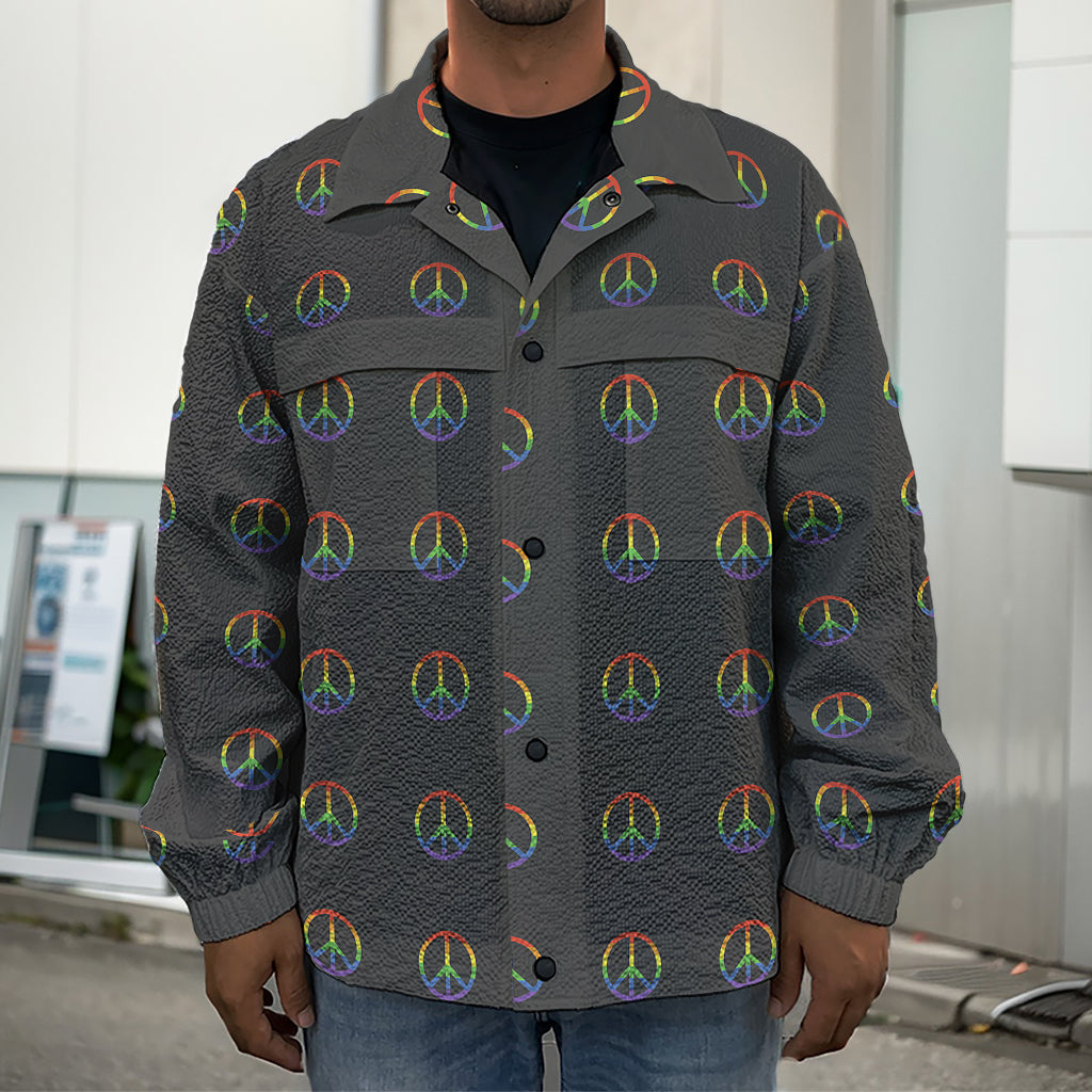 Rainbow LGBT Peace Sign Pattern Print Men's Shirt Jacket