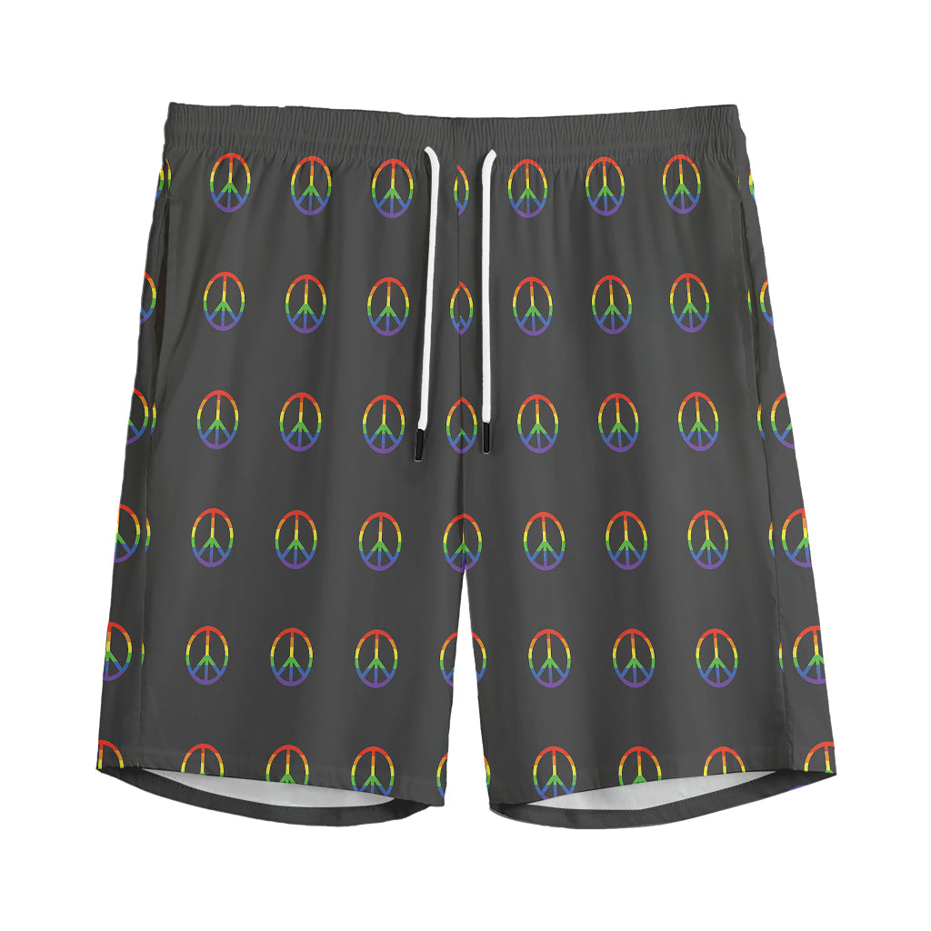 Rainbow LGBT Peace Sign Pattern Print Men's Sports Shorts