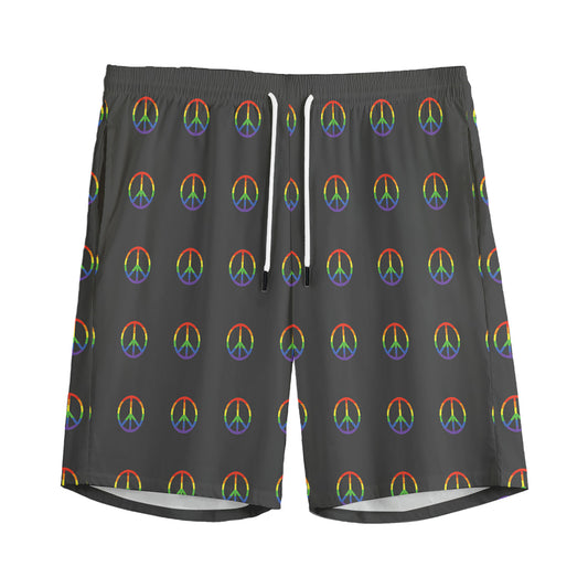 Rainbow LGBT Peace Sign Pattern Print Men's Sports Shorts