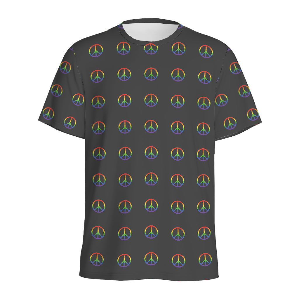 Rainbow LGBT Peace Sign Pattern Print Men's Sports T-Shirt