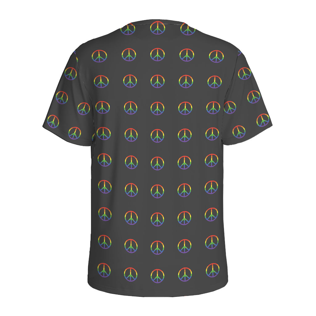 Rainbow LGBT Peace Sign Pattern Print Men's Sports T-Shirt