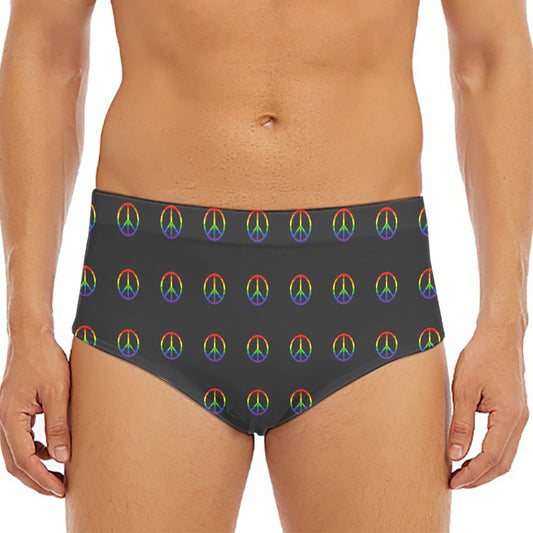 Rainbow LGBT Peace Sign Pattern Print Men's Triangle Swim Briefs