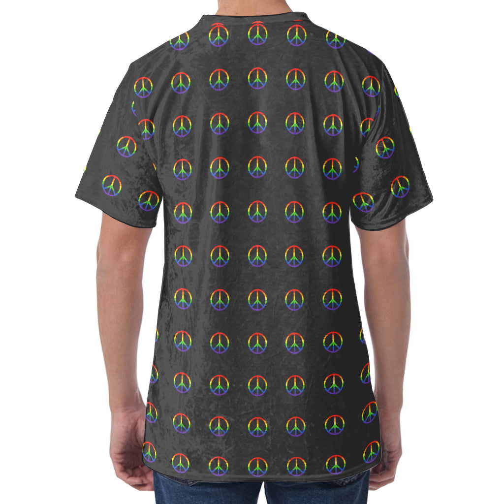 Rainbow LGBT Peace Sign Pattern Print Men's Velvet T-Shirt