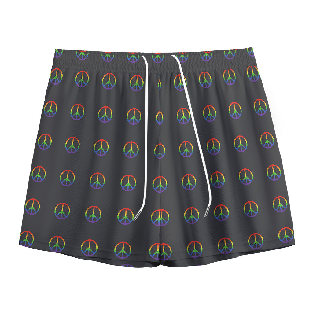 Rainbow LGBT Peace Sign Pattern Print Mesh Shorts