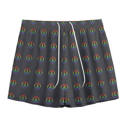 Rainbow LGBT Peace Sign Pattern Print Mesh Shorts