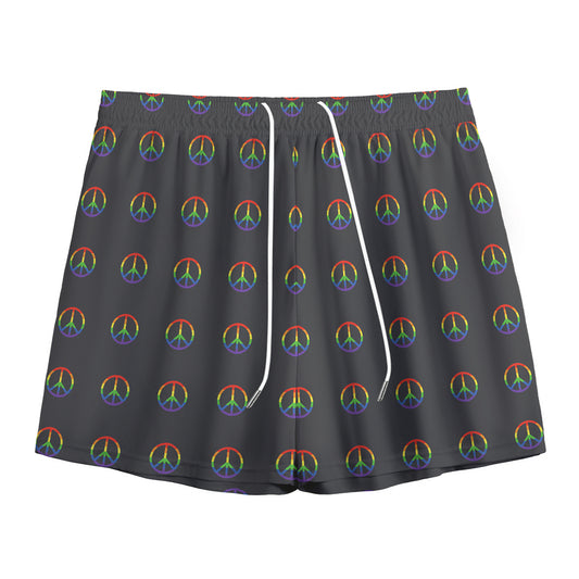 Rainbow LGBT Peace Sign Pattern Print Mesh Shorts