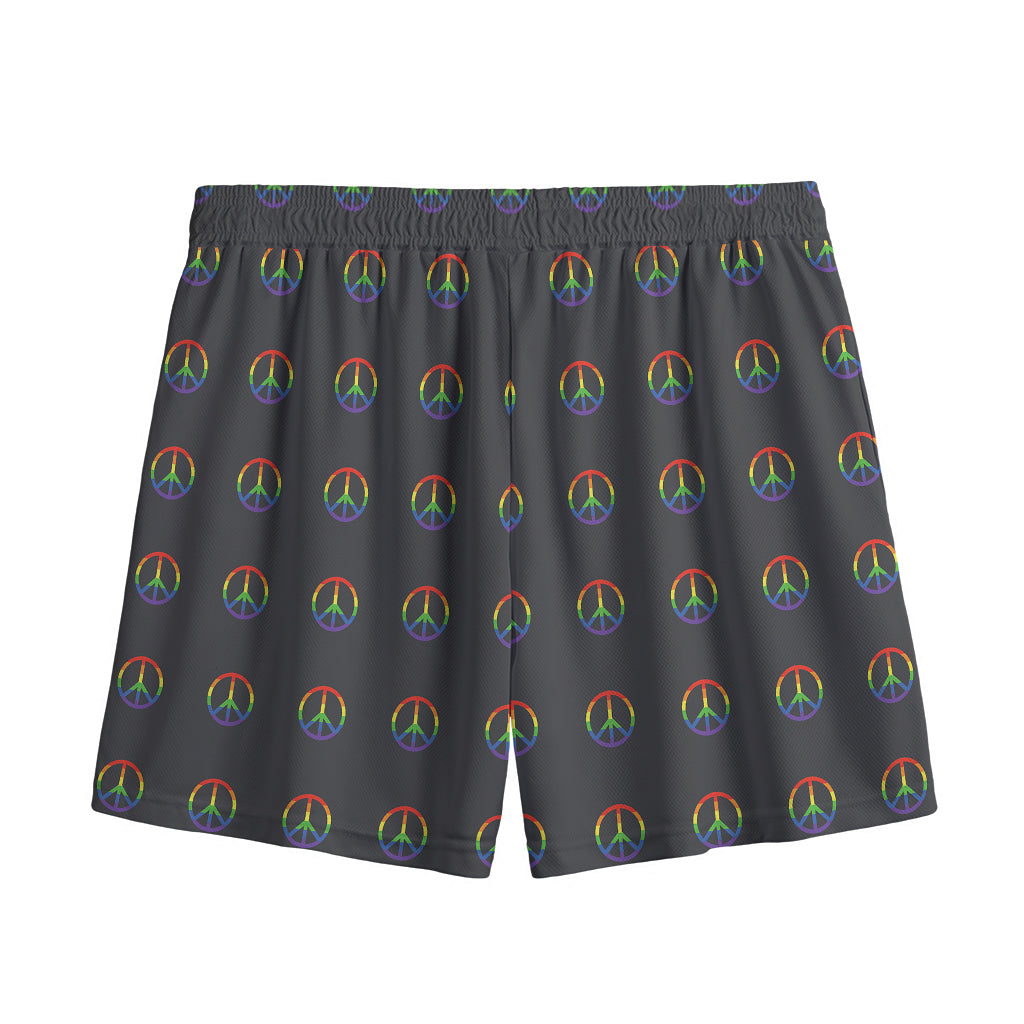 Rainbow LGBT Peace Sign Pattern Print Mesh Shorts