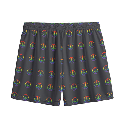 Rainbow LGBT Peace Sign Pattern Print Mesh Shorts