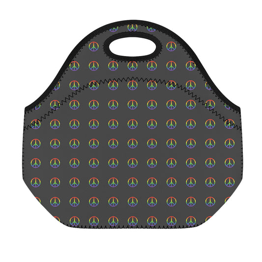 Rainbow LGBT Peace Sign Pattern Print Neoprene Lunch Bag