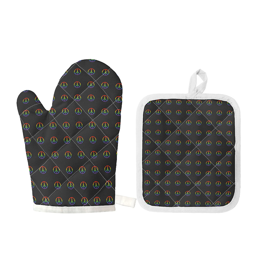 Rainbow LGBT Peace Sign Pattern Print Oven Mitt And Pot Holder Set