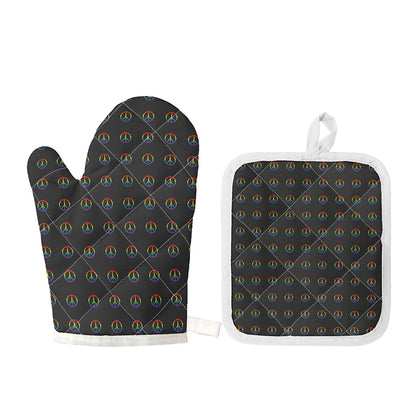Rainbow LGBT Peace Sign Pattern Print Oven Mitt And Pot Holder Set