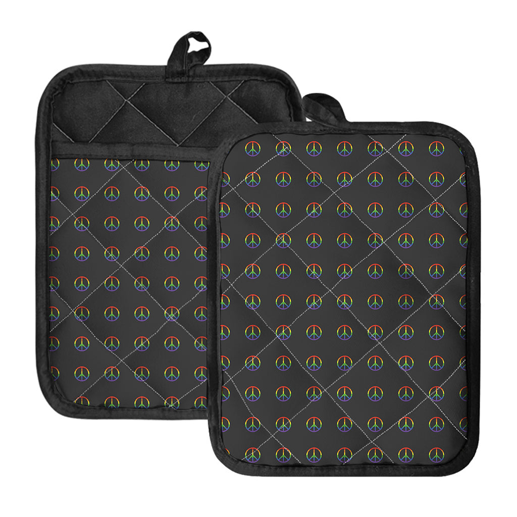 Rainbow LGBT Peace Sign Pattern Print Pot Holders With Pocket
