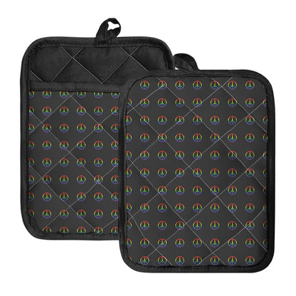 Rainbow LGBT Peace Sign Pattern Print Pot Holders With Pocket