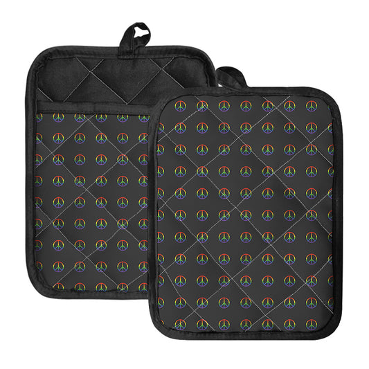 Rainbow LGBT Peace Sign Pattern Print Pot Holders With Pocket