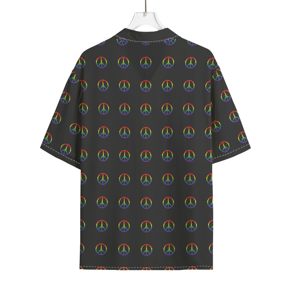 Rainbow LGBT Peace Sign Pattern Print Rayon Hawaiian Shirt