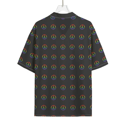 Rainbow LGBT Peace Sign Pattern Print Rayon Hawaiian Shirt