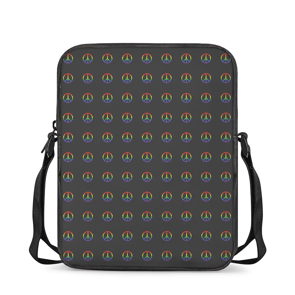 Rainbow LGBT Peace Sign Pattern Print Rectangular Crossbody Bag