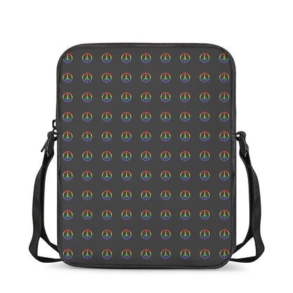 Rainbow LGBT Peace Sign Pattern Print Rectangular Crossbody Bag