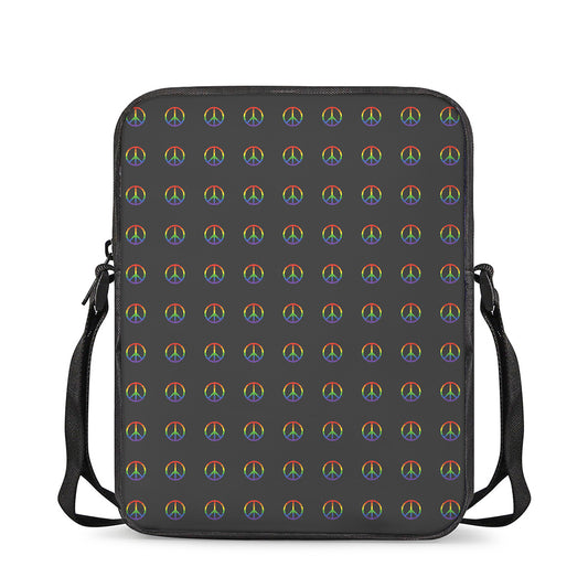 Rainbow LGBT Peace Sign Pattern Print Rectangular Crossbody Bag