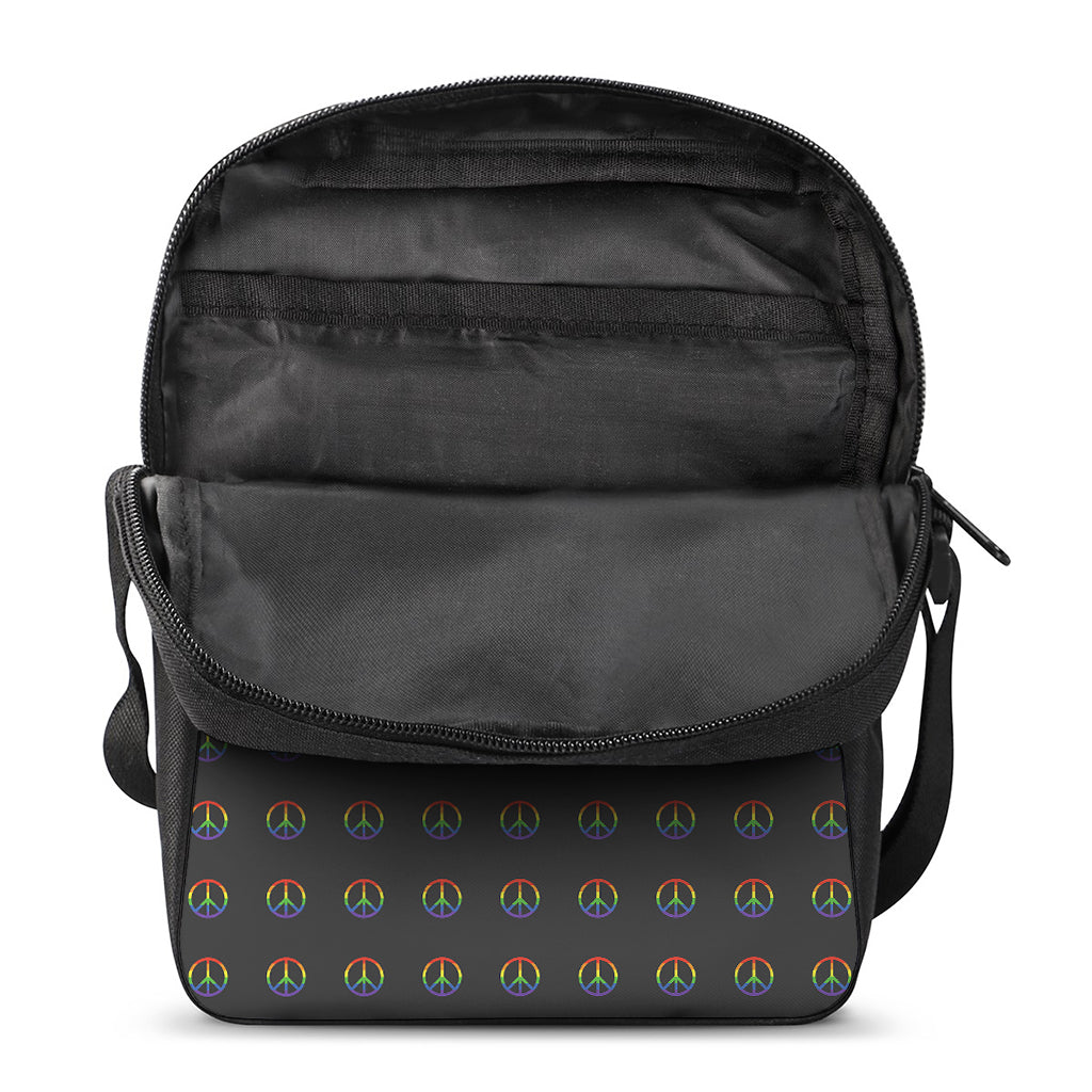 Rainbow LGBT Peace Sign Pattern Print Rectangular Crossbody Bag