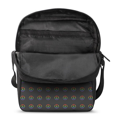 Rainbow LGBT Peace Sign Pattern Print Rectangular Crossbody Bag