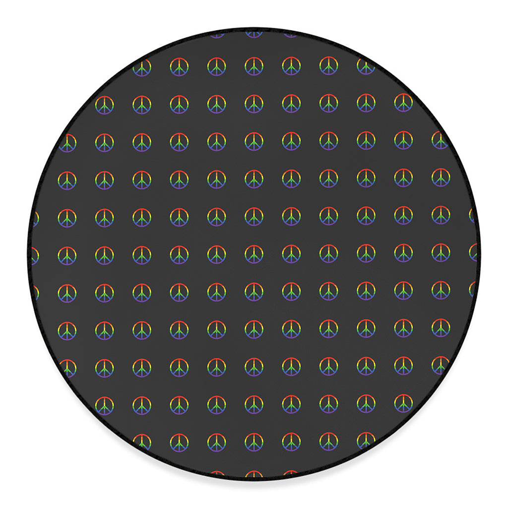 Rainbow LGBT Peace Sign Pattern Print Round Floor Mat