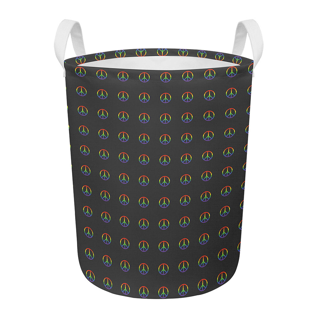 Rainbow LGBT Peace Sign Pattern Print Round Laundry Basket