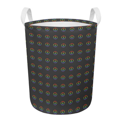 Rainbow LGBT Peace Sign Pattern Print Round Laundry Basket