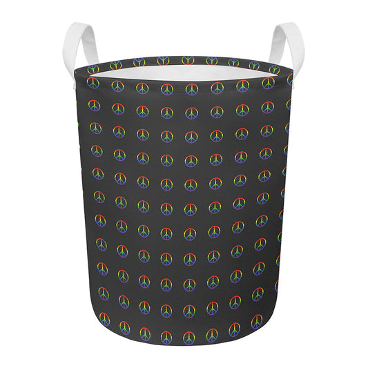 Rainbow LGBT Peace Sign Pattern Print Round Laundry Basket