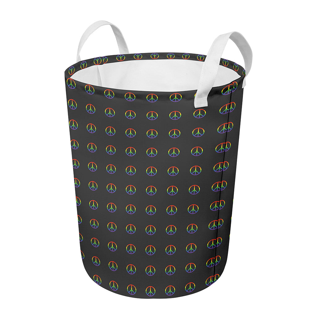 Rainbow LGBT Peace Sign Pattern Print Round Laundry Basket