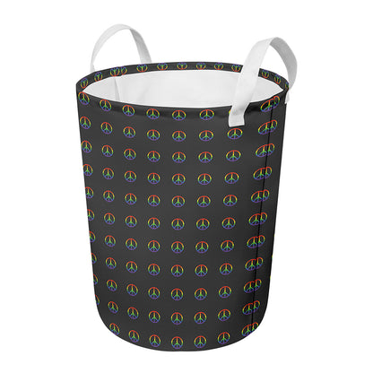 Rainbow LGBT Peace Sign Pattern Print Round Laundry Basket