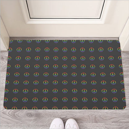 Rainbow LGBT Peace Sign Pattern Print Rubber Doormat