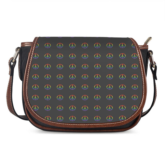 Rainbow LGBT Peace Sign Pattern Print Saddle Bag