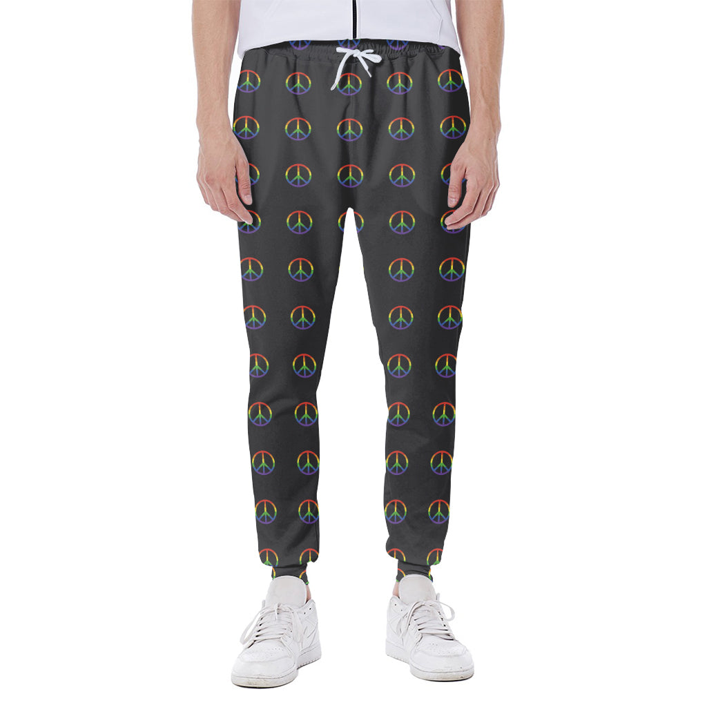 Rainbow LGBT Peace Sign Pattern Print Scuba Joggers
