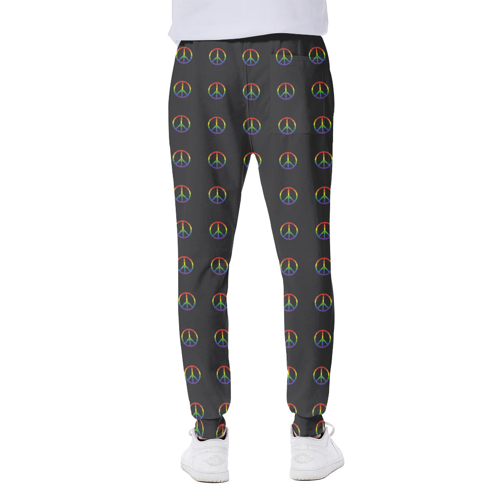 Rainbow LGBT Peace Sign Pattern Print Scuba Joggers